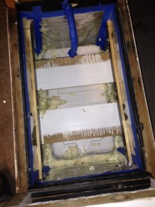 Bottom view - support for cooler added (white wood frame with drips)  